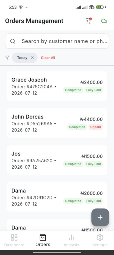 Orders Management Screen