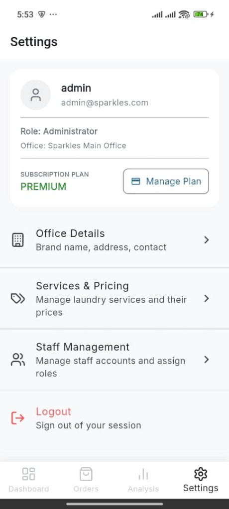 Settings Screen